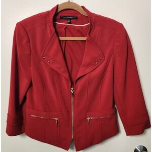 White House Black Market Red Women's Sz 6 Cropped Moto Jacket Zip Pockets Studs